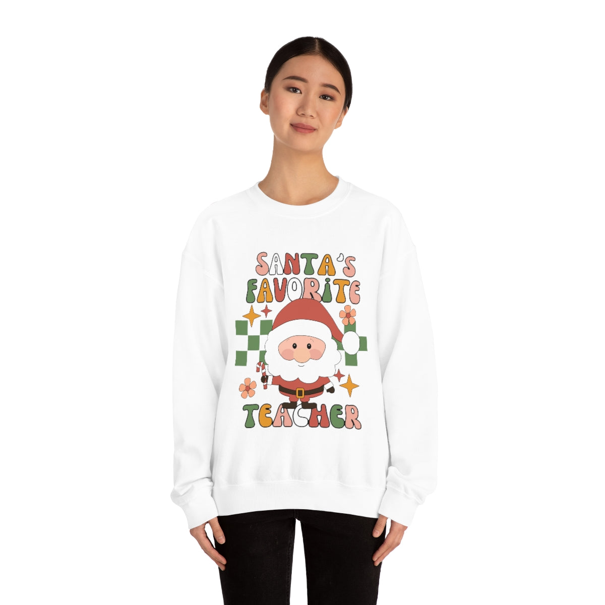 Santa's Favorite Teacher Retro Unisex Heavy Blend™ Crewneck Sweatshirt