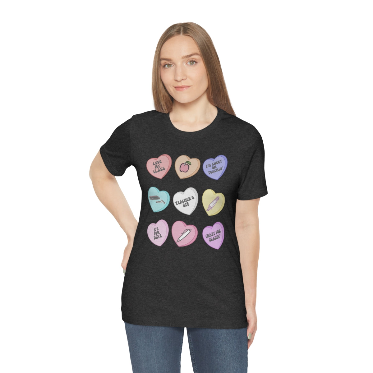 Teacher Conversation Hearts Unisex Jersey Short Sleeve Tee