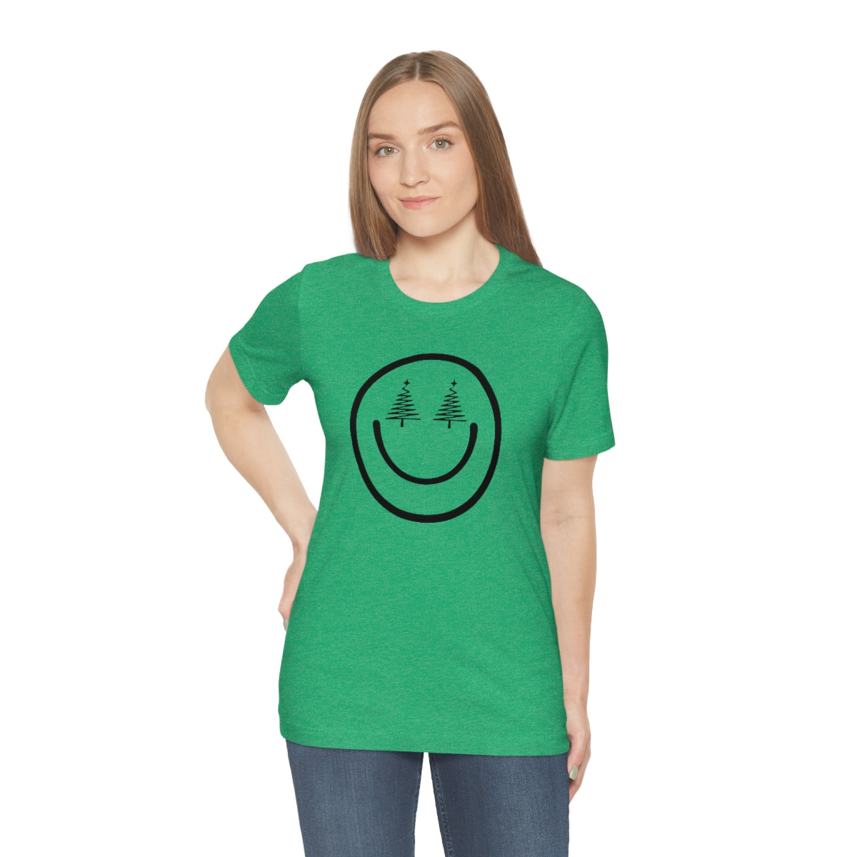 Smiley Face Holiday Trees Unisex Jersey Short Sleeve Tee