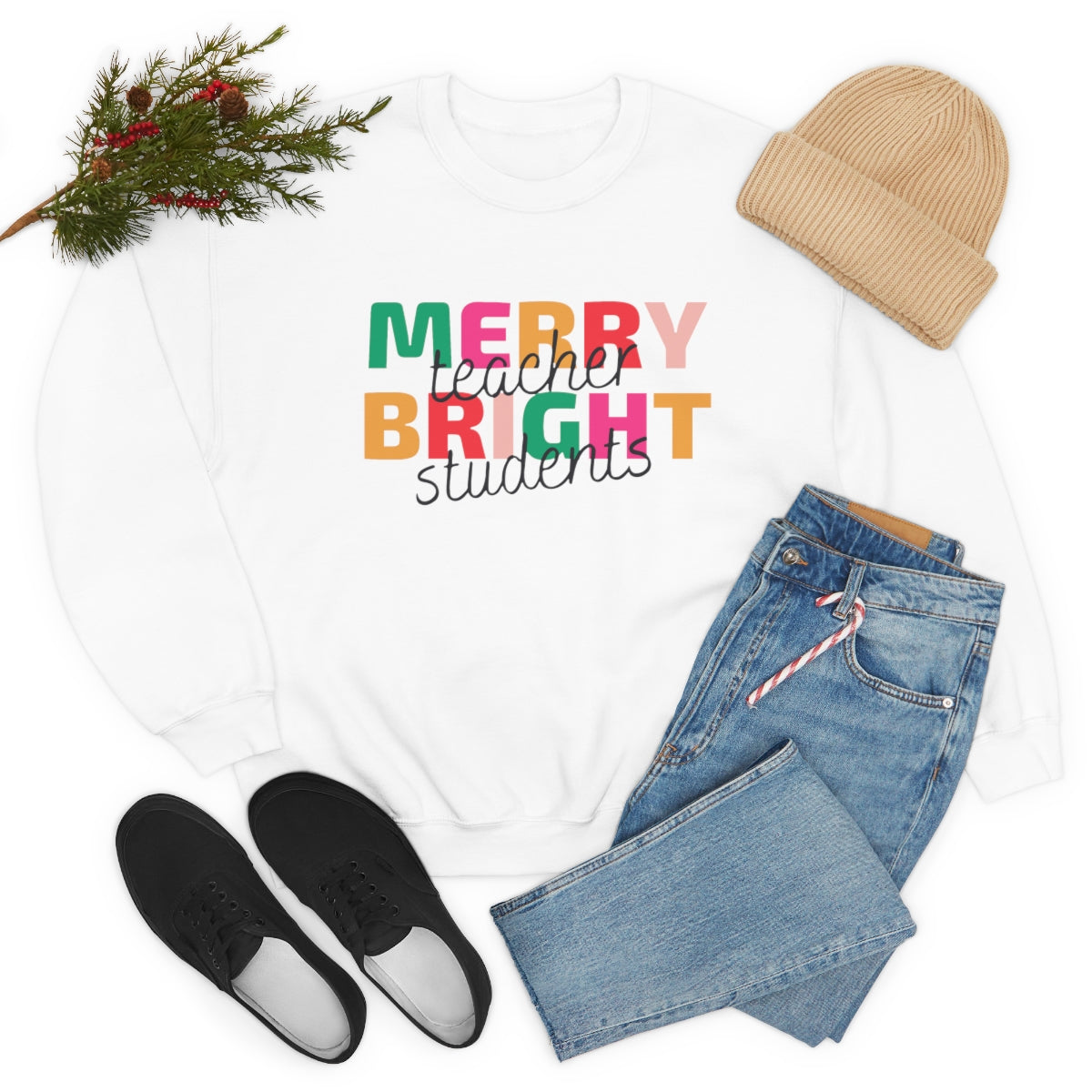 Merry Teacher Bright Students Unisex Heavy Blend™ Crewneck Sweatshirt