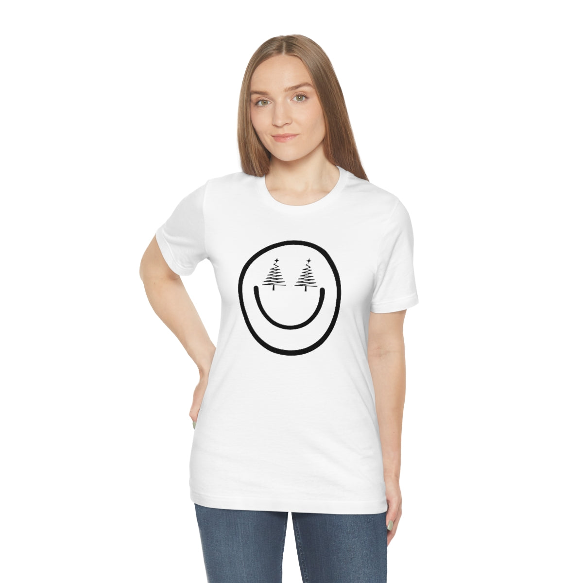 Smiley Face Holiday Trees Unisex Jersey Short Sleeve Tee