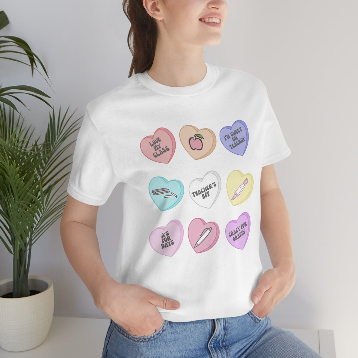 Teacher Conversation Hearts Unisex Jersey Short Sleeve Tee