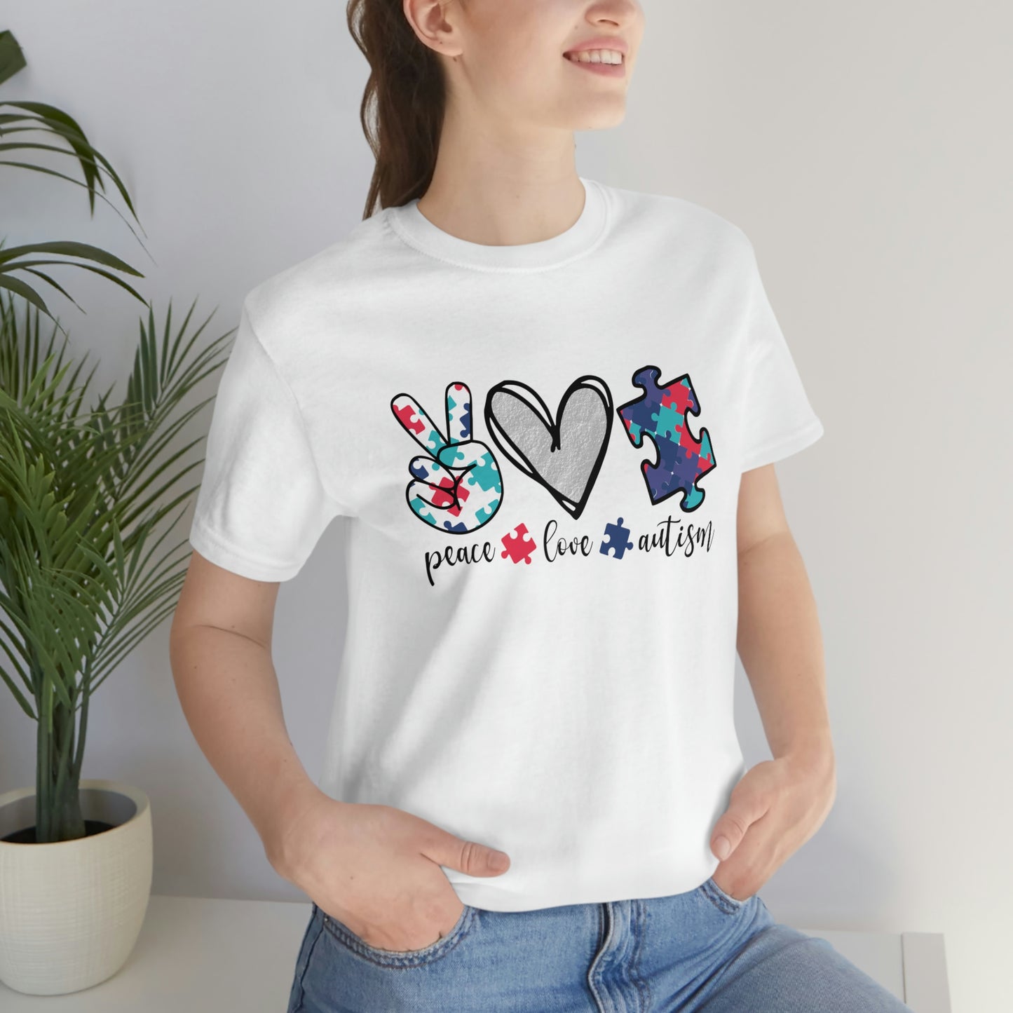 Peace Love Autism Unisex Jersey Short Sleeve Tee