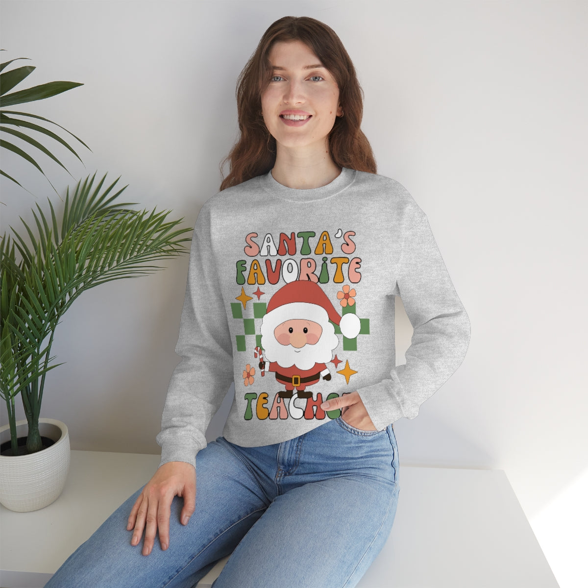 Santa's Favorite Teacher Retro Unisex Heavy Blend™ Crewneck Sweatshirt