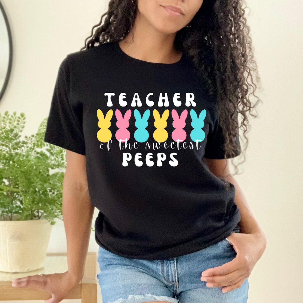 Teacher of the Sweetest Peeps White Lettering Unisex Jersey Short Sleeve Tee