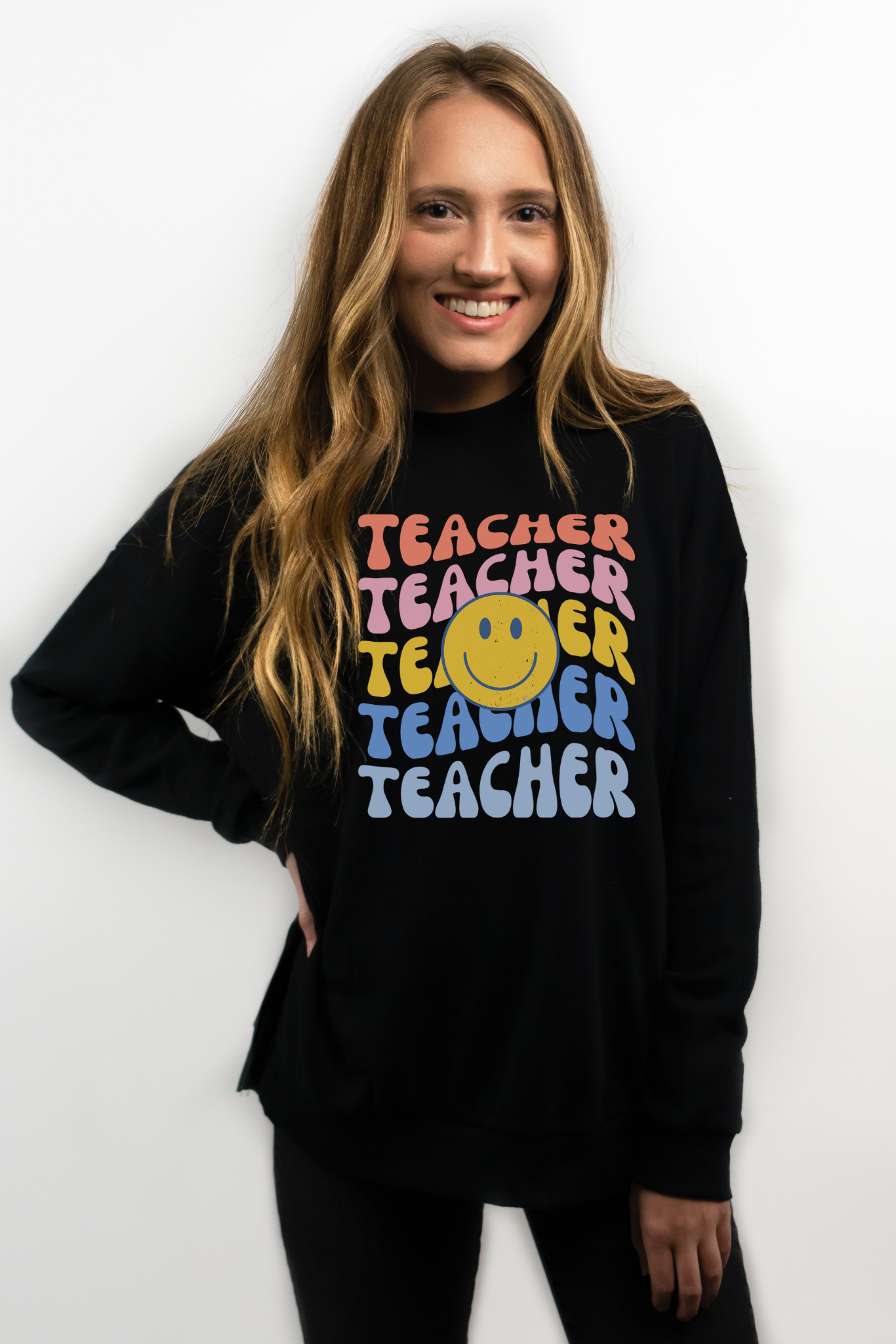 Happy Teacher Pastel Retro Print Unisex Jersey Long Sleeve Tee