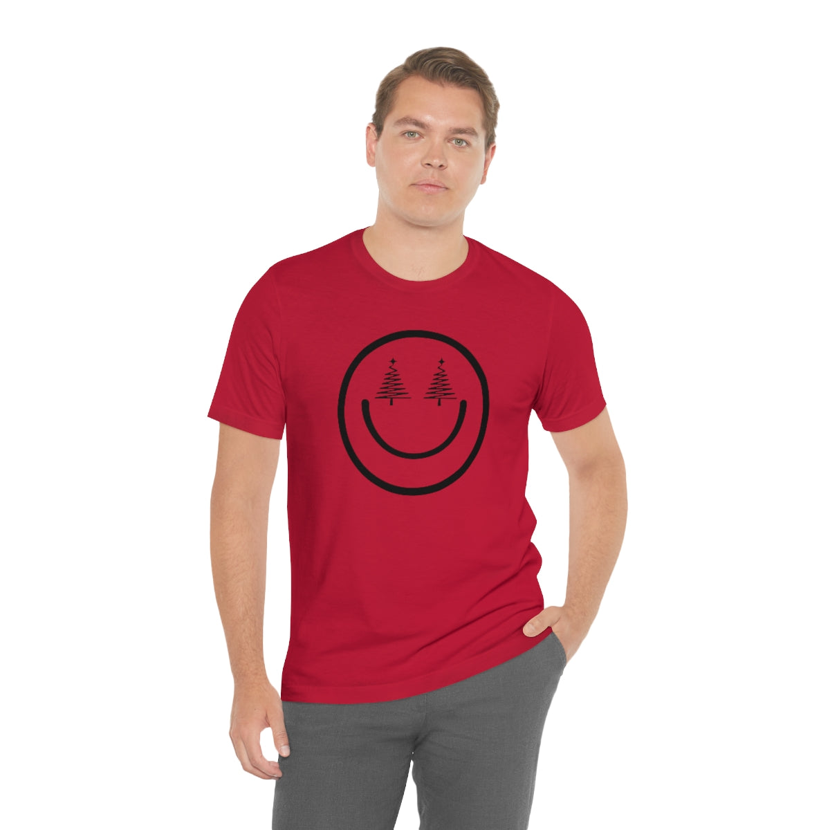 Smiley Face Holiday Trees Unisex Jersey Short Sleeve Tee