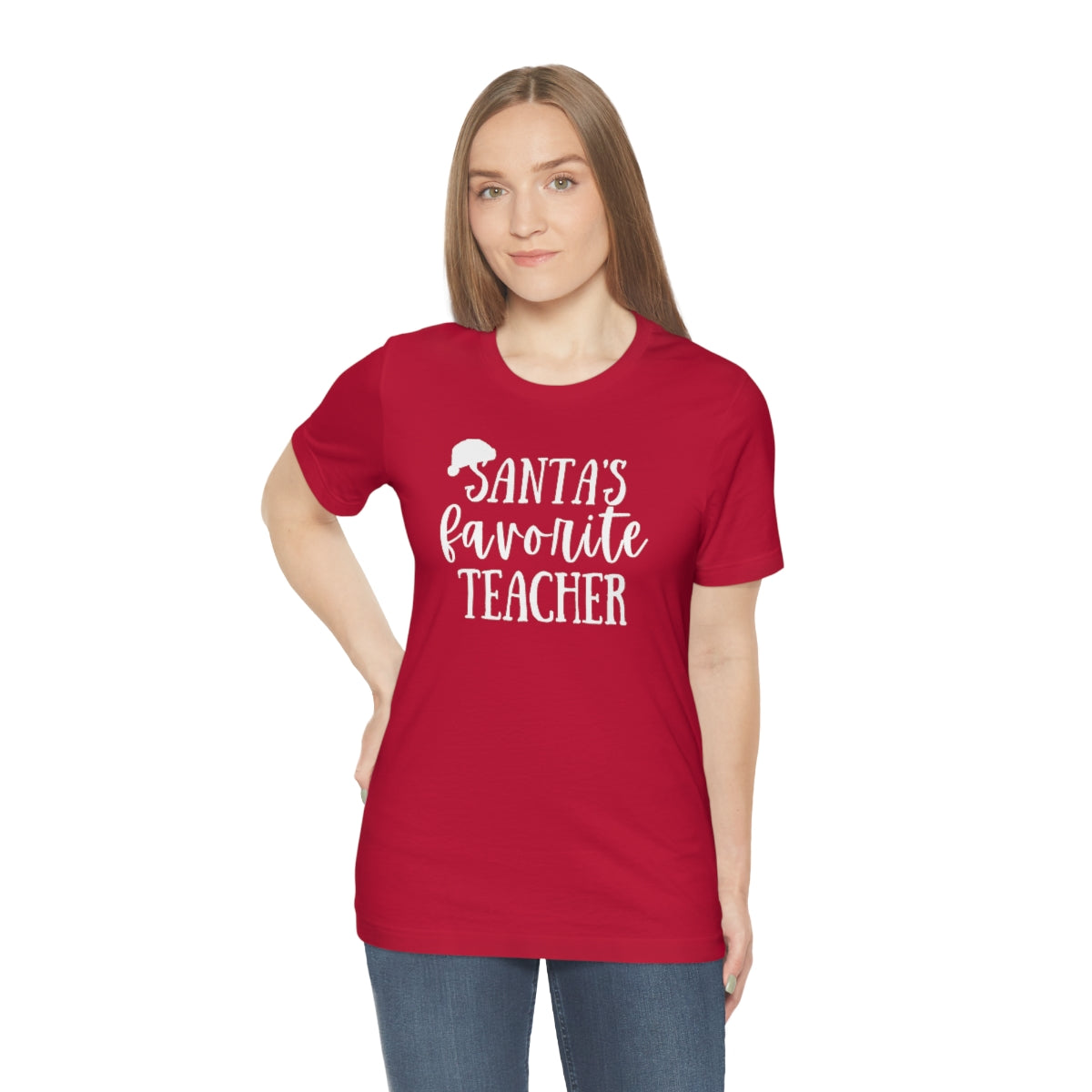 Santa's Favorite Teacher Unisex Jersey Short Sleeve Tee