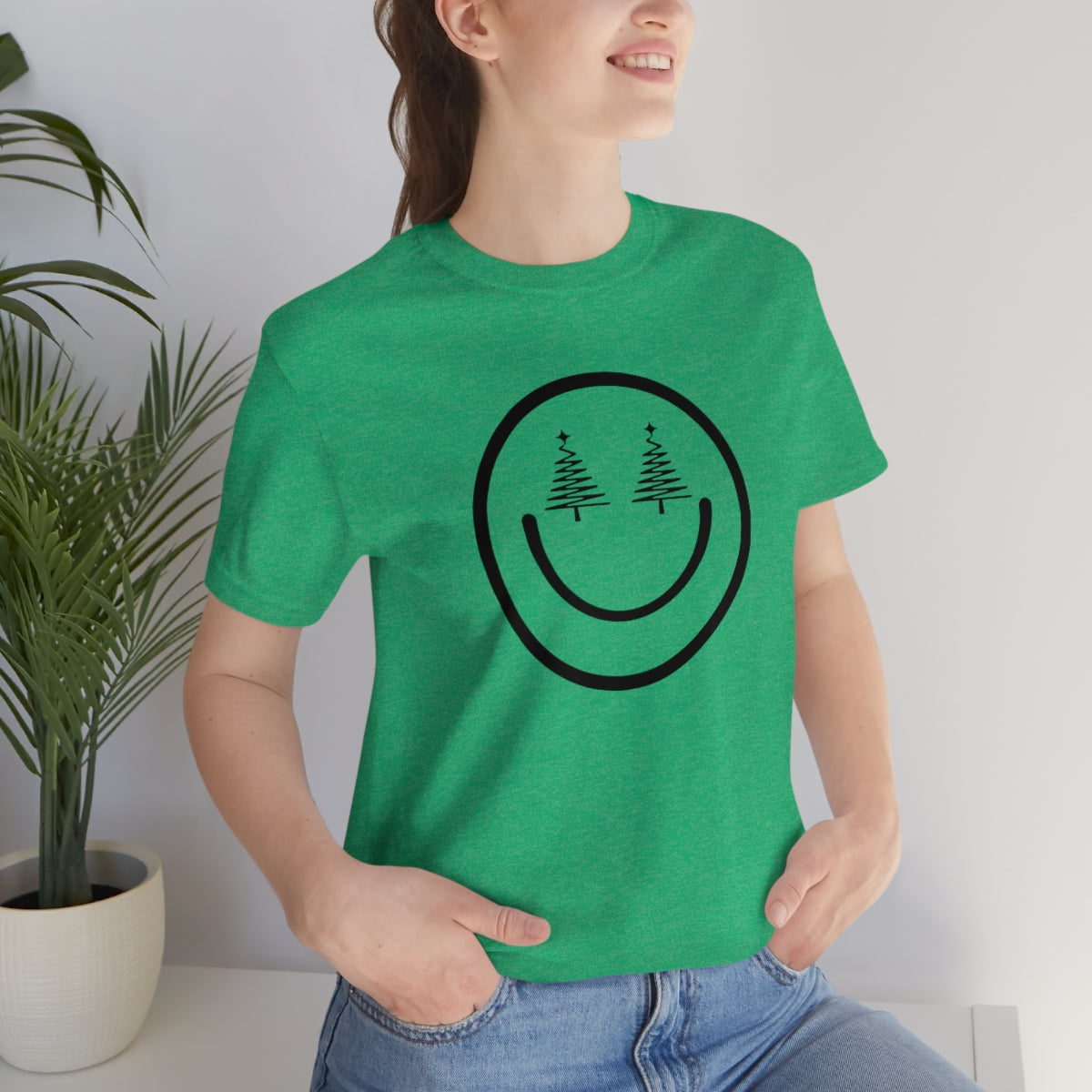 Smiley Face Holiday Trees Unisex Jersey Short Sleeve Tee