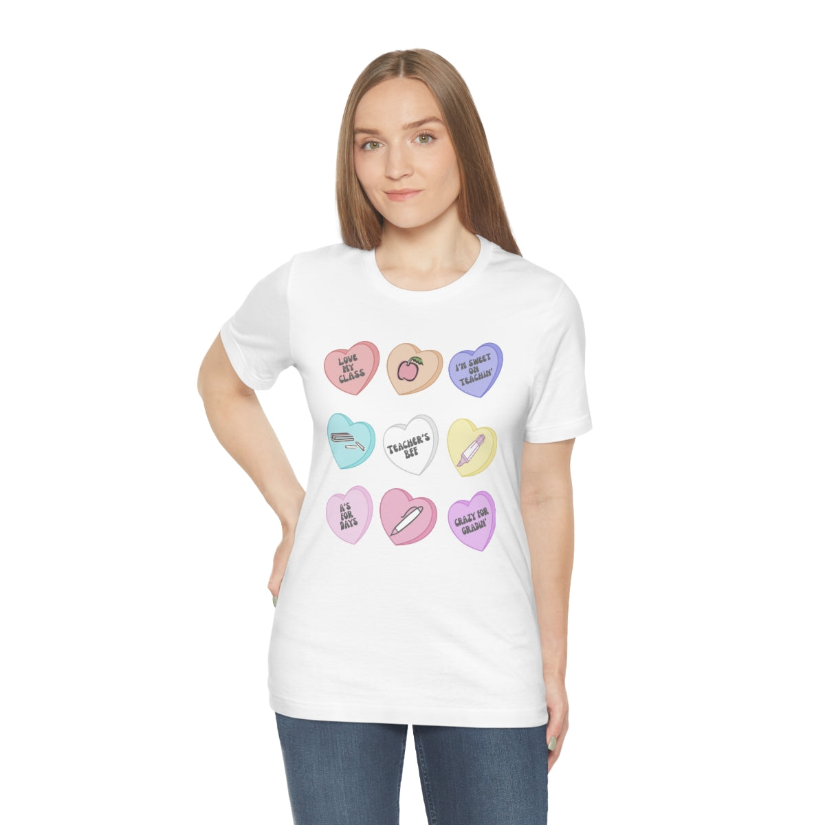 Teacher Conversation Hearts Unisex Jersey Short Sleeve Tee