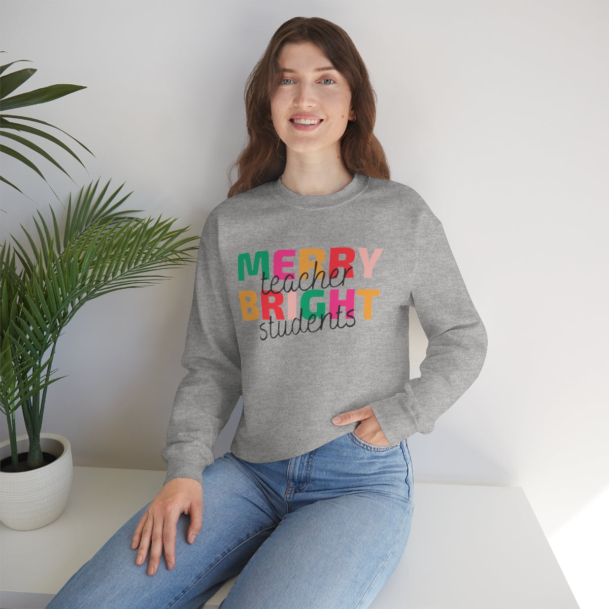 Merry Teacher Bright Students Unisex Heavy Blend™ Crewneck Sweatshirt