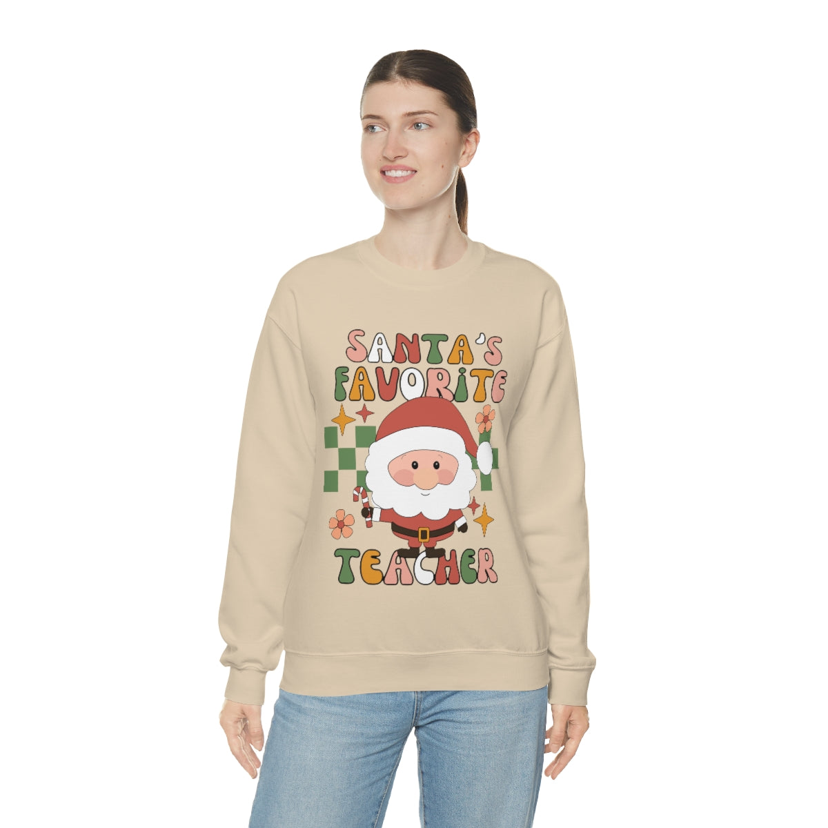 Santa's Favorite Teacher Retro Unisex Heavy Blend™ Crewneck Sweatshirt