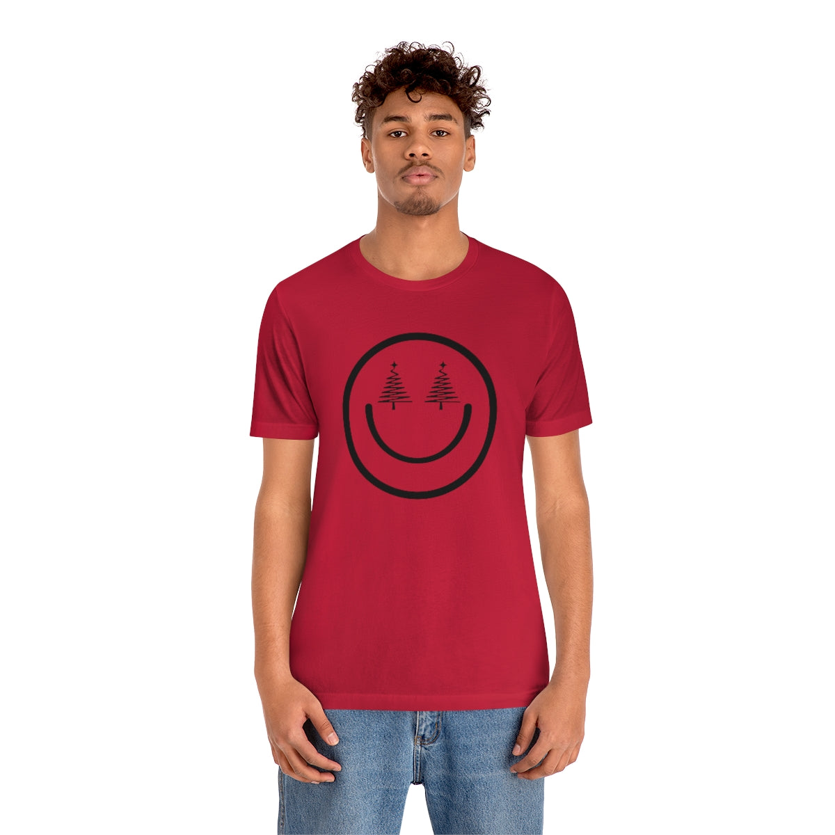 Smiley Face Holiday Trees Unisex Jersey Short Sleeve Tee