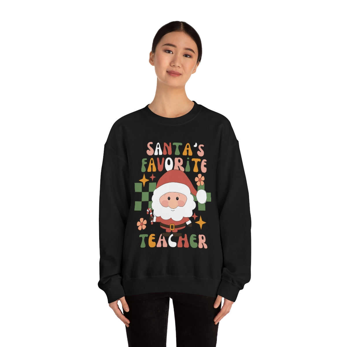 Santa's Favorite Teacher Retro Unisex Heavy Blend™ Crewneck Sweatshirt