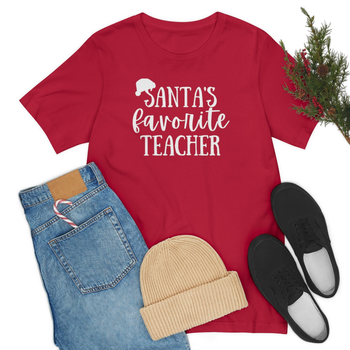 Santa's Favorite Teacher Unisex Jersey Short Sleeve Tee