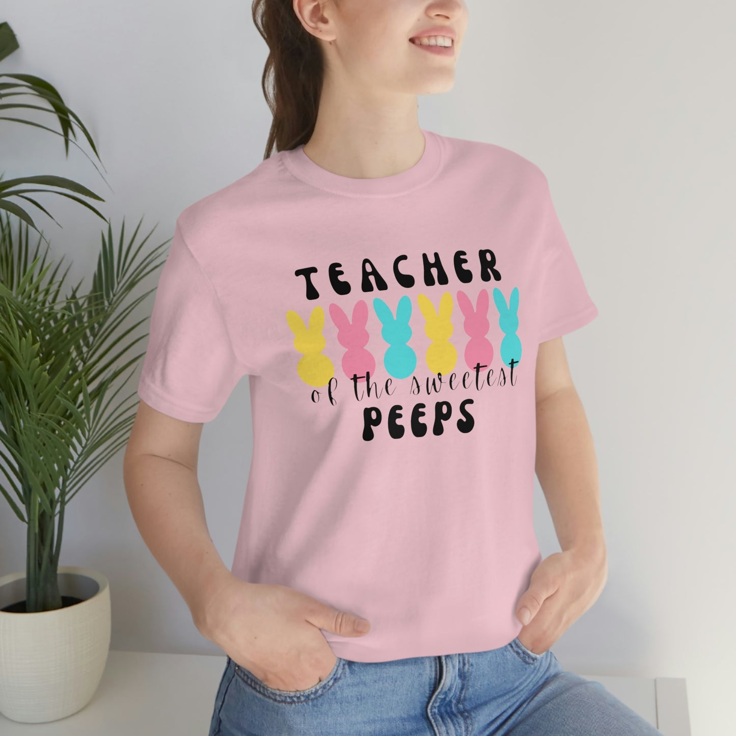 Teacher of the Sweetest Peeps Black Lettering Unisex Jersey Short Sleeve Tee