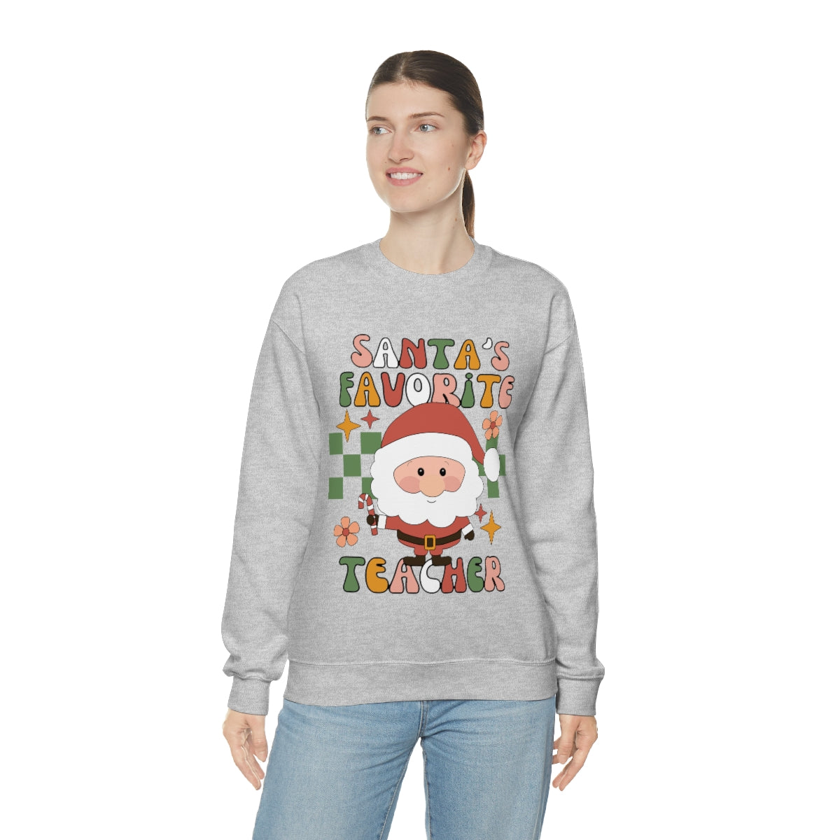 Santa's Favorite Teacher Retro Unisex Heavy Blend™ Crewneck Sweatshirt