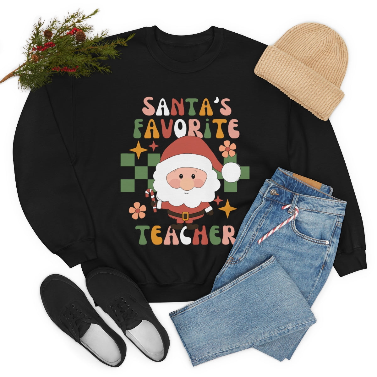 Santa's Favorite Teacher Retro Unisex Heavy Blend™ Crewneck Sweatshirt