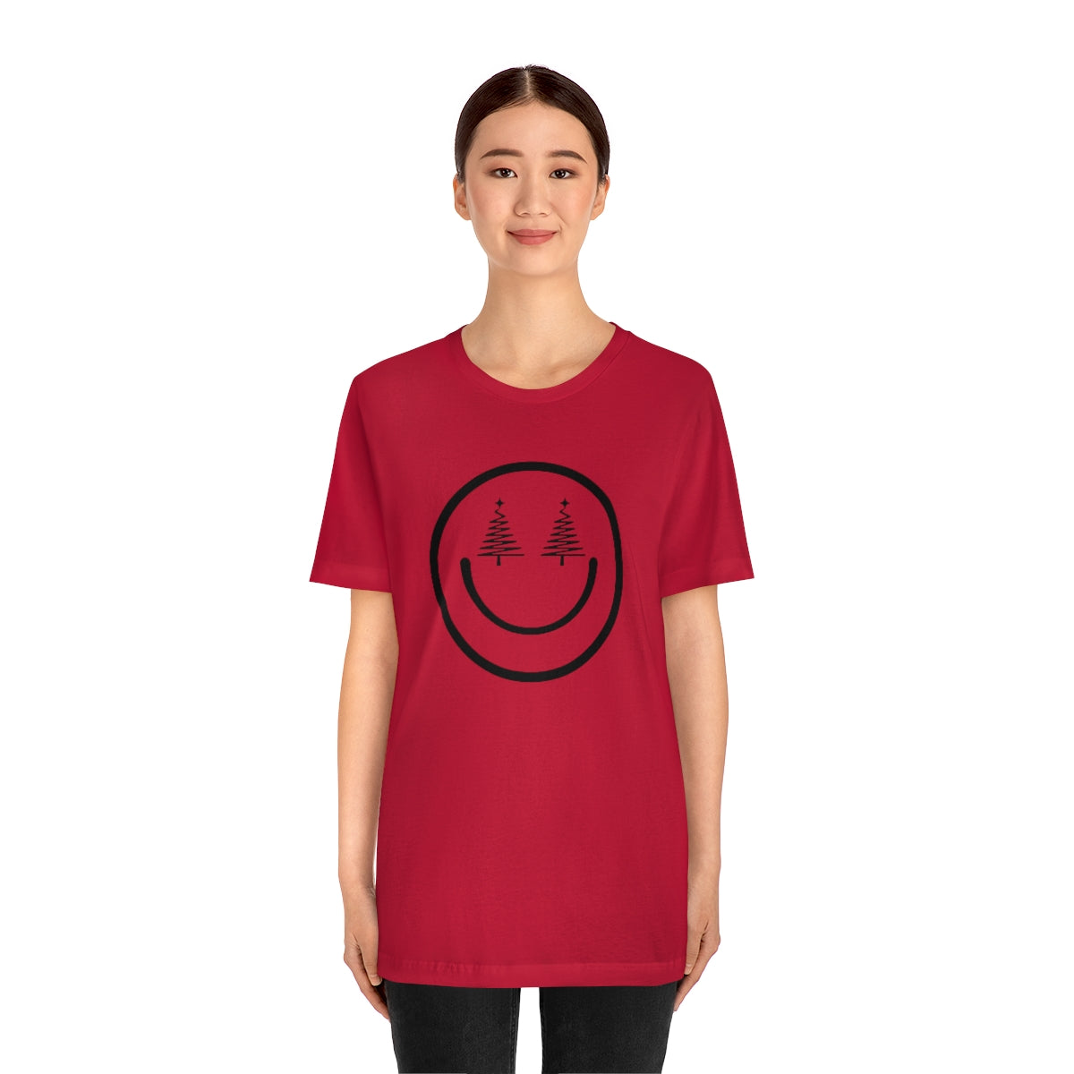 Smiley Face Holiday Trees Unisex Jersey Short Sleeve Tee