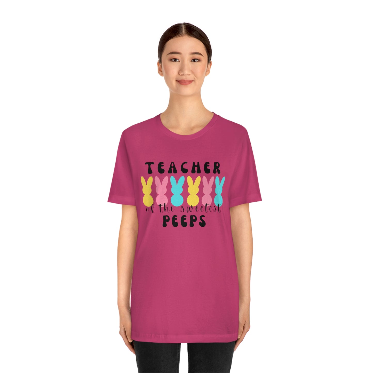 Teacher of the Sweetest Peeps Black Lettering Unisex Jersey Short Sleeve Tee