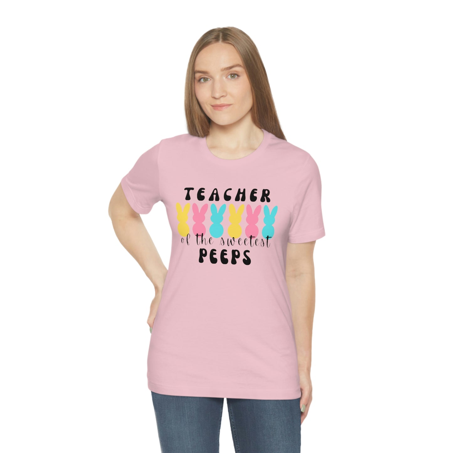 Teacher of the Sweetest Peeps Black Lettering Unisex Jersey Short Sleeve Tee