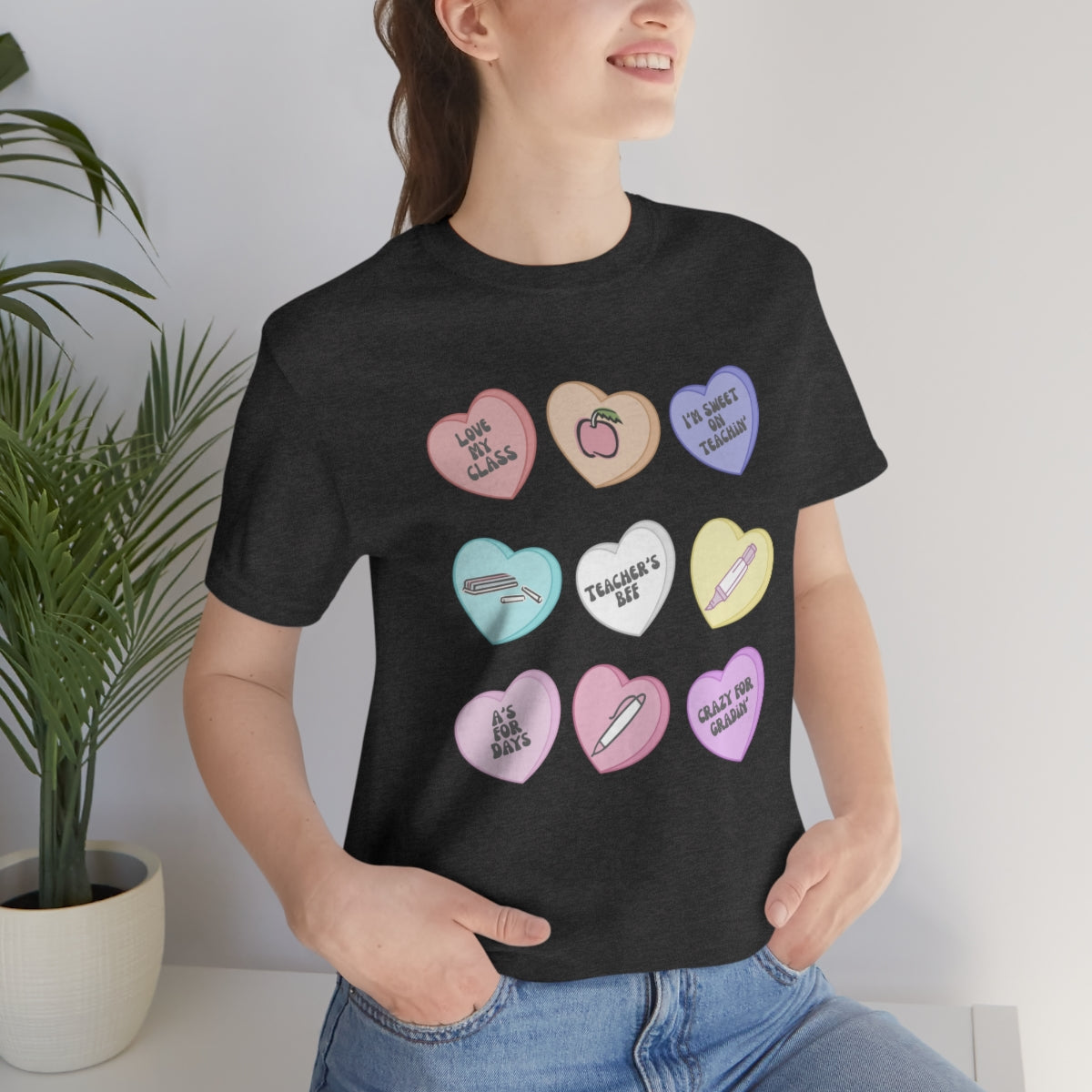 Teacher Conversation Hearts Unisex Jersey Short Sleeve Tee