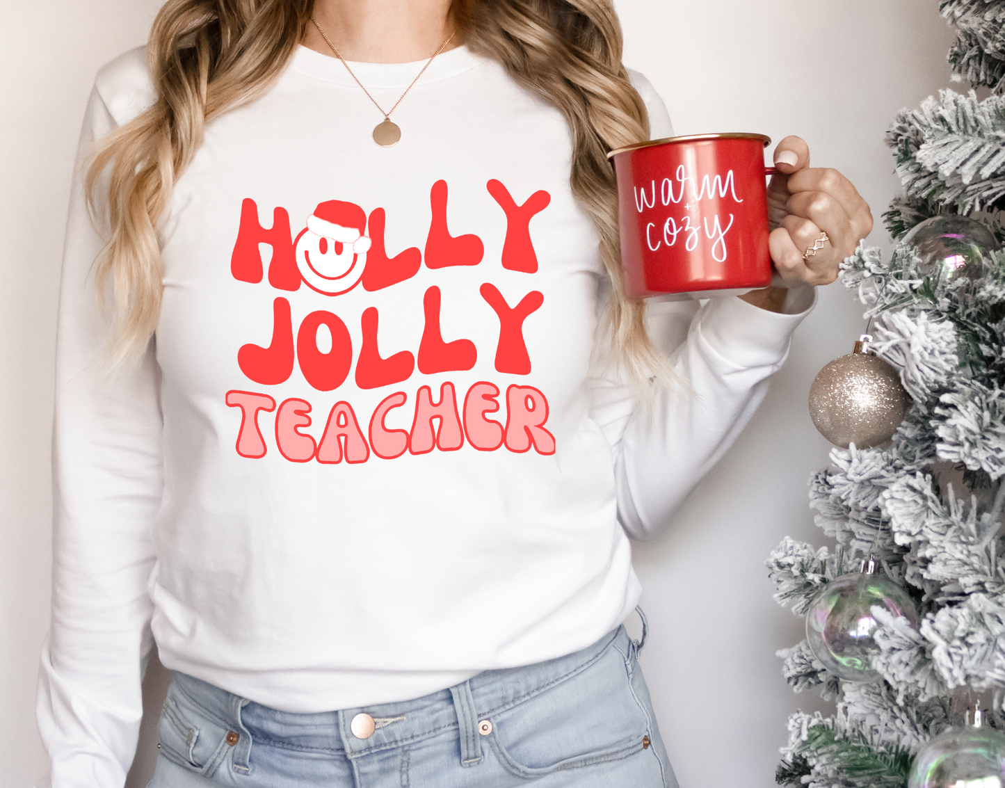 Holly Jolly Teacher Unisex Jersey Long Sleeve Tee